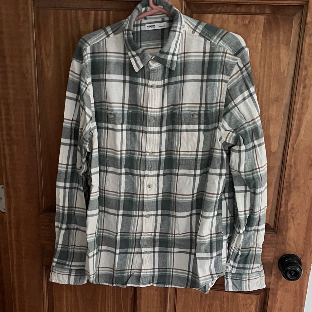 Sonoma Men's Casual Plaid Button-Up Shirt. Fall,Western, Outdoor,Men’s Size:L.